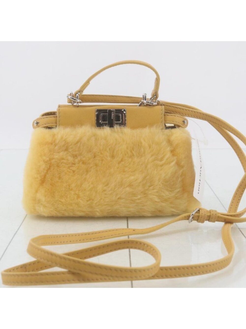 Fendi Micro Peekaboo Shearling Fur 2-Way Yellow Handbag